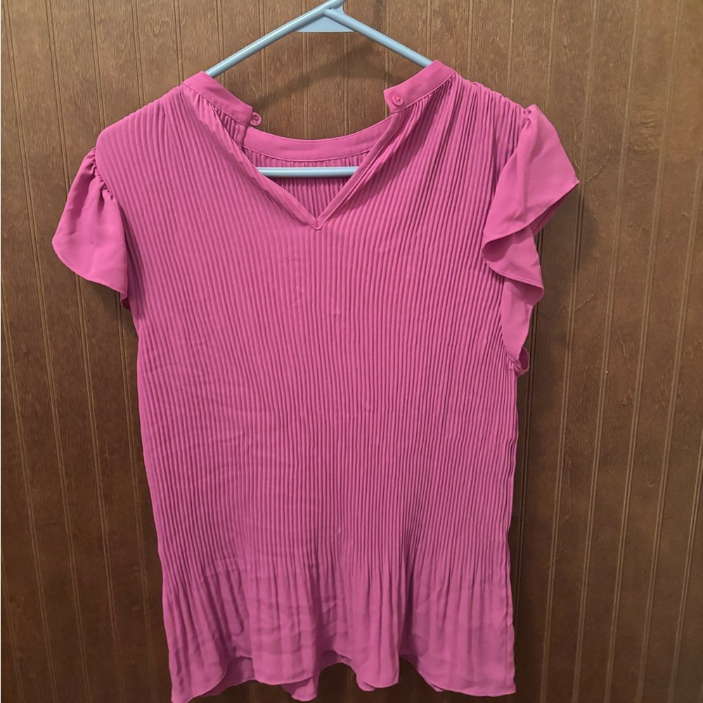 Ann Taylor Vibrant Pink Pleated Blouse